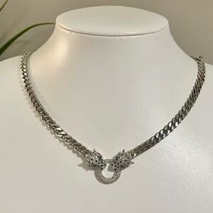 Panthere Silver Stainless Steel Diamond Crystal Necklace